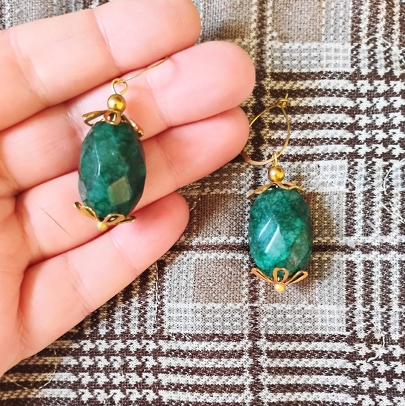 Chunky Faceted Emerald Earrings - Picture 2 of 6